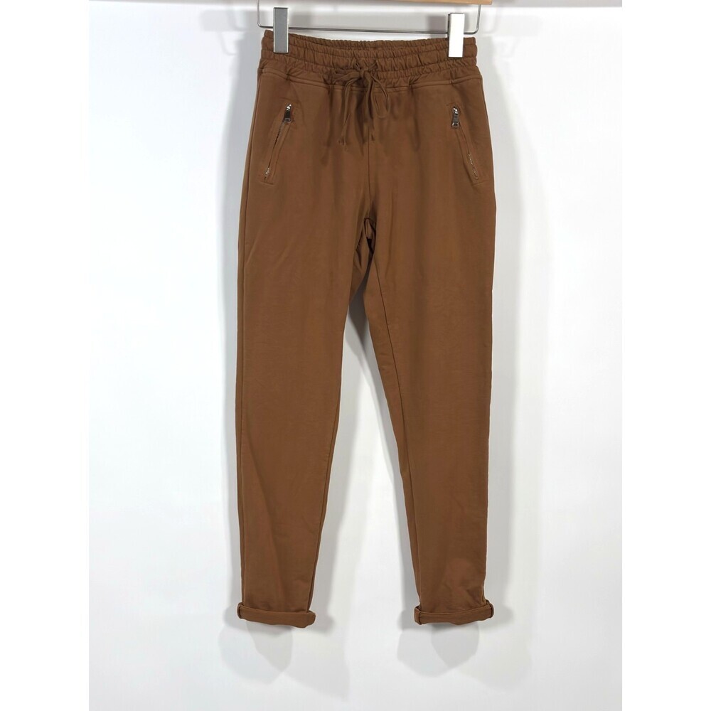 Nostalgia Elastic Waist Knit Jogger Pants Camel Brown Italy - Small